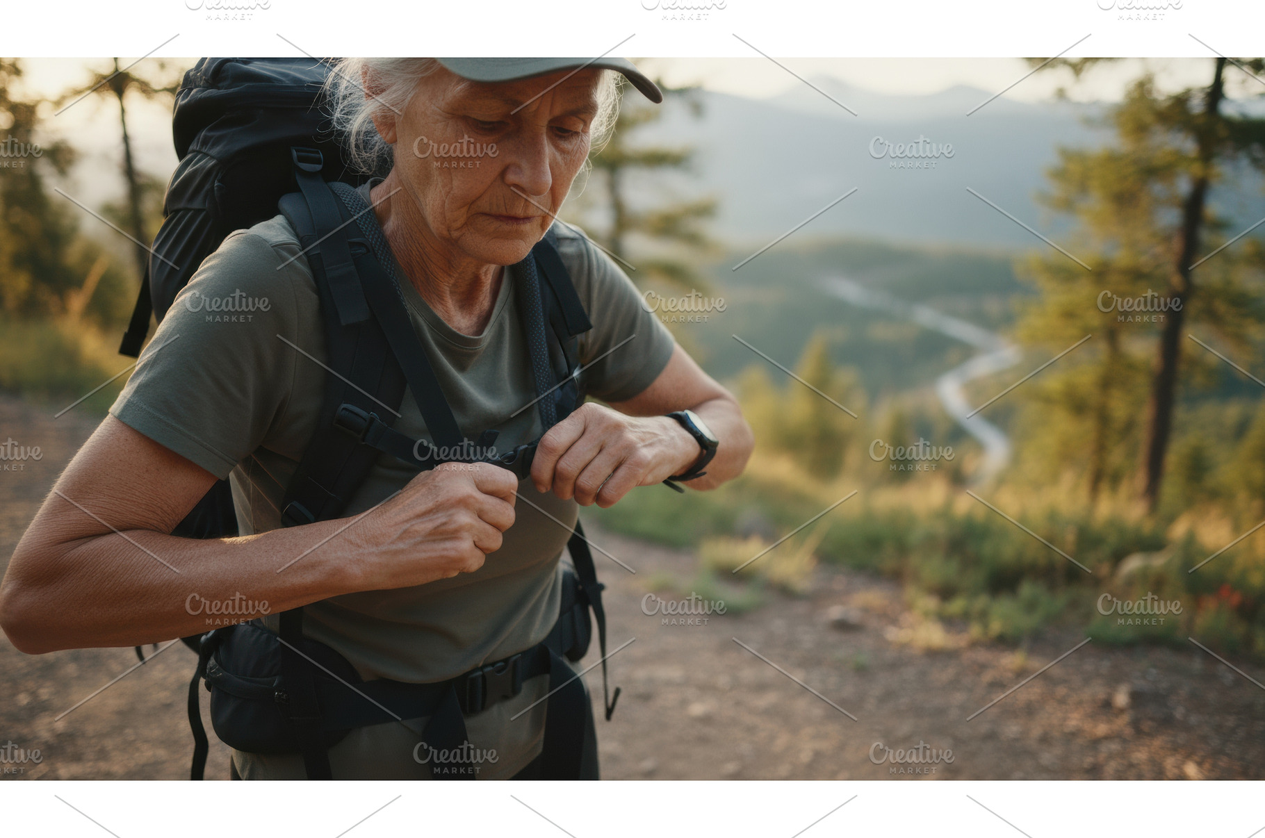 Focused senior hiker adjusting the, a Nature Photo by Igor Tichonow