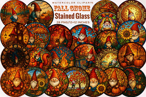 Round Fall Gnome Stained Glass Clipa, an Illustration by SVGArt