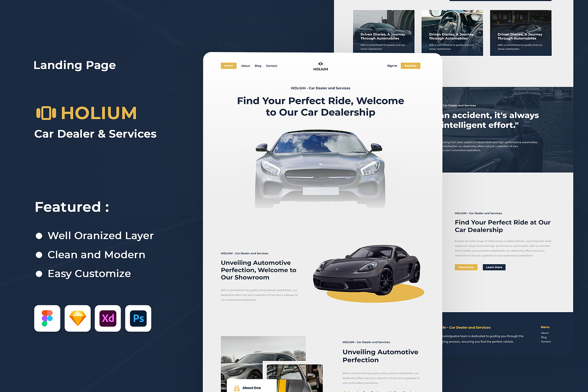 HOLIUM - Car Dealer and Services Lan, an UI Kit Template by ENATIVE (Photo 1 of 4)