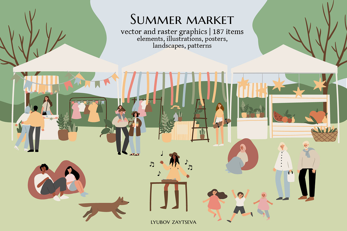 summer market clipart | svg png ai, a Seasonal Illustration by LyubovZaytseva (Photo 1 of 15)