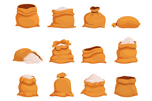 Cartoon flour bags. Full and empty, a Food Illustration by Valerie Bodnar
