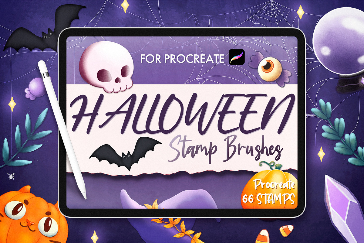 Halloween Procreate Stamp Brushes, a Decorative Illustration by InkPrintsTattoo (Photo 1 of 9)