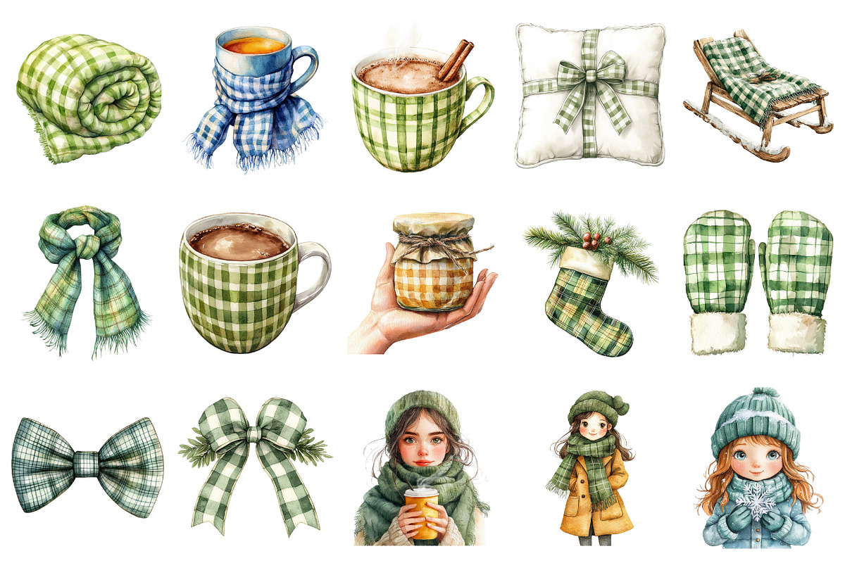 Winter Cozy Green Gingham Clipart, an Illustration by Daily.Designs (Photo 4 of 4)