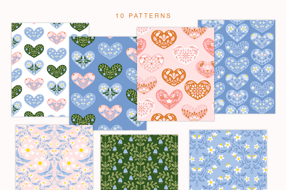 Hearts & Flowers patterns + elements, a Decorative Illustration by Inna Moreva (Photo 5 of 13)