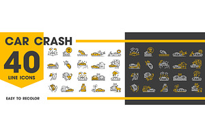 Car crash line icons, traffic, a Transportation Illustration by Vector Tradition