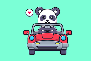 Cute Panda Riding Car Cartoon