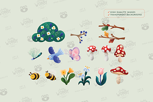 Woodland Animals & Plant PNG Clipart