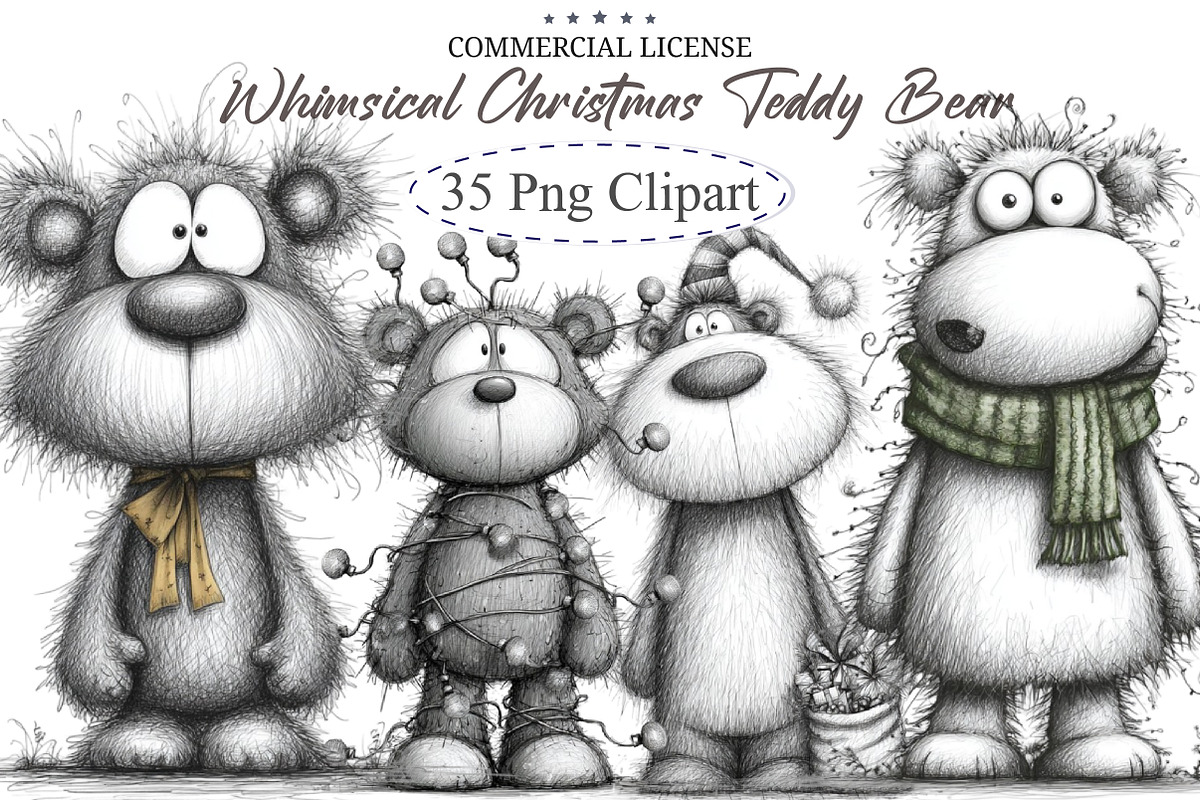 Whimsical Christmas Teddy Bear Clipa, an Illustration by designcity5 (Photo 1 of 5)