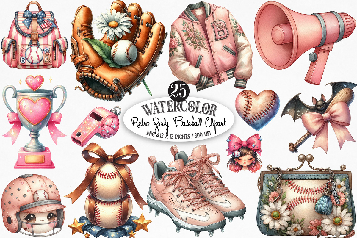 Retro Girly Baseball Sublimation, an Illustration by Designking (Photo 1 of 4)