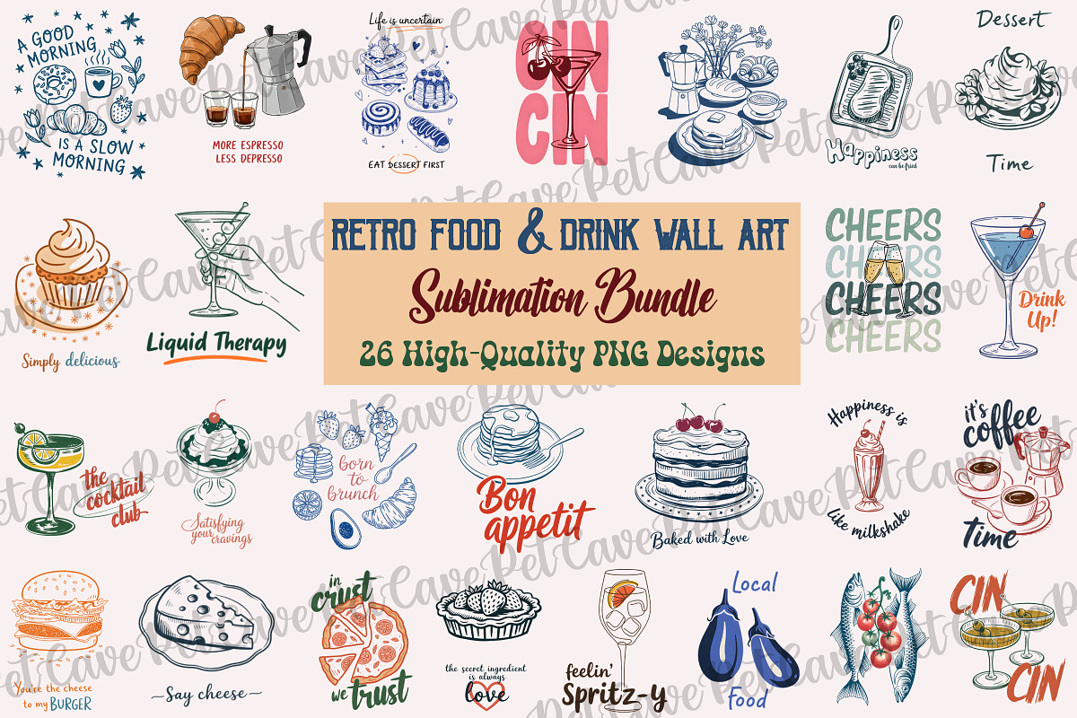 Retro Food and Drink Wall Art Bundle, a Graphic by Pet Cave (Photo 1 of 7)