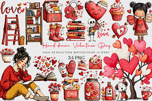 Hand-drawn Valentines Day Clipart, an Illustration by DreamCafeArt