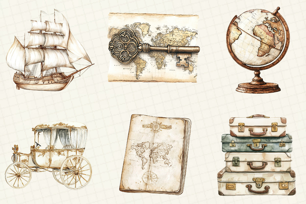 Antique Ivory Travel Clipart, an Illustration by OK Design (Photo 3 of 5)