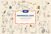 Whimsical Cats Hand Drawn Arts, an Animal Illustration by designvectx (Thumbnail 1 of 7)