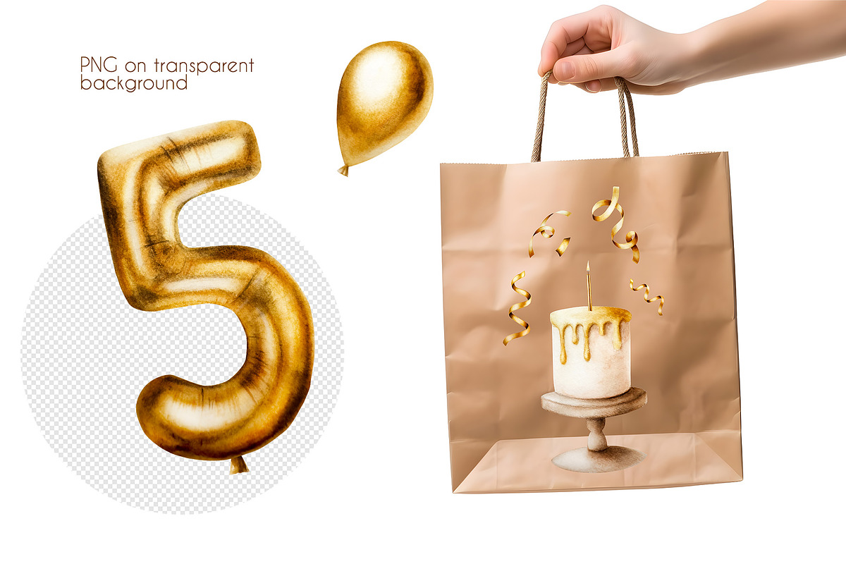 Golden birthday numbers watercolor, a Decorative Illustration by Navenzeles (Photo 3 of 6)