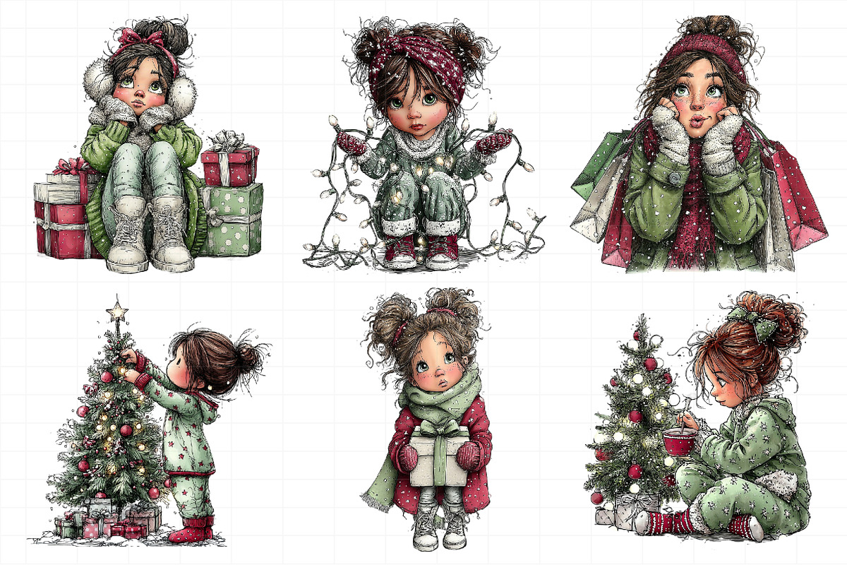 Whimsical Christmas Girl Clipart, an Illustration by Daily.Designs (Photo 7 of 8)