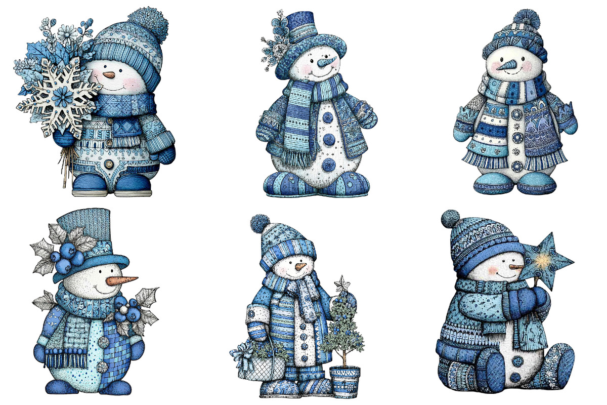 Christmas Blue Snowman Clipart, an Illustration by Dream Creation (Photo 5 of 8)