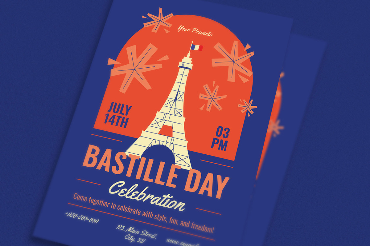 Blue Modern Bastille Day Flyer, a Flyer Template by VectorVactory (Photo 2 of 3)