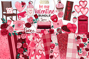 Valentine clipart and pattern bundle