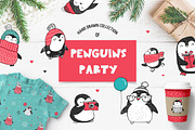 Cute penguin icons, Christmas cards, an Illustration by Marish (Thumbnail 1 of 6)