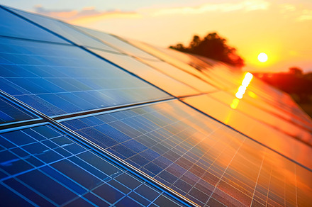 Sunset's Glow on Solar Array ai, a Technology Photo by Ocean Digital Art