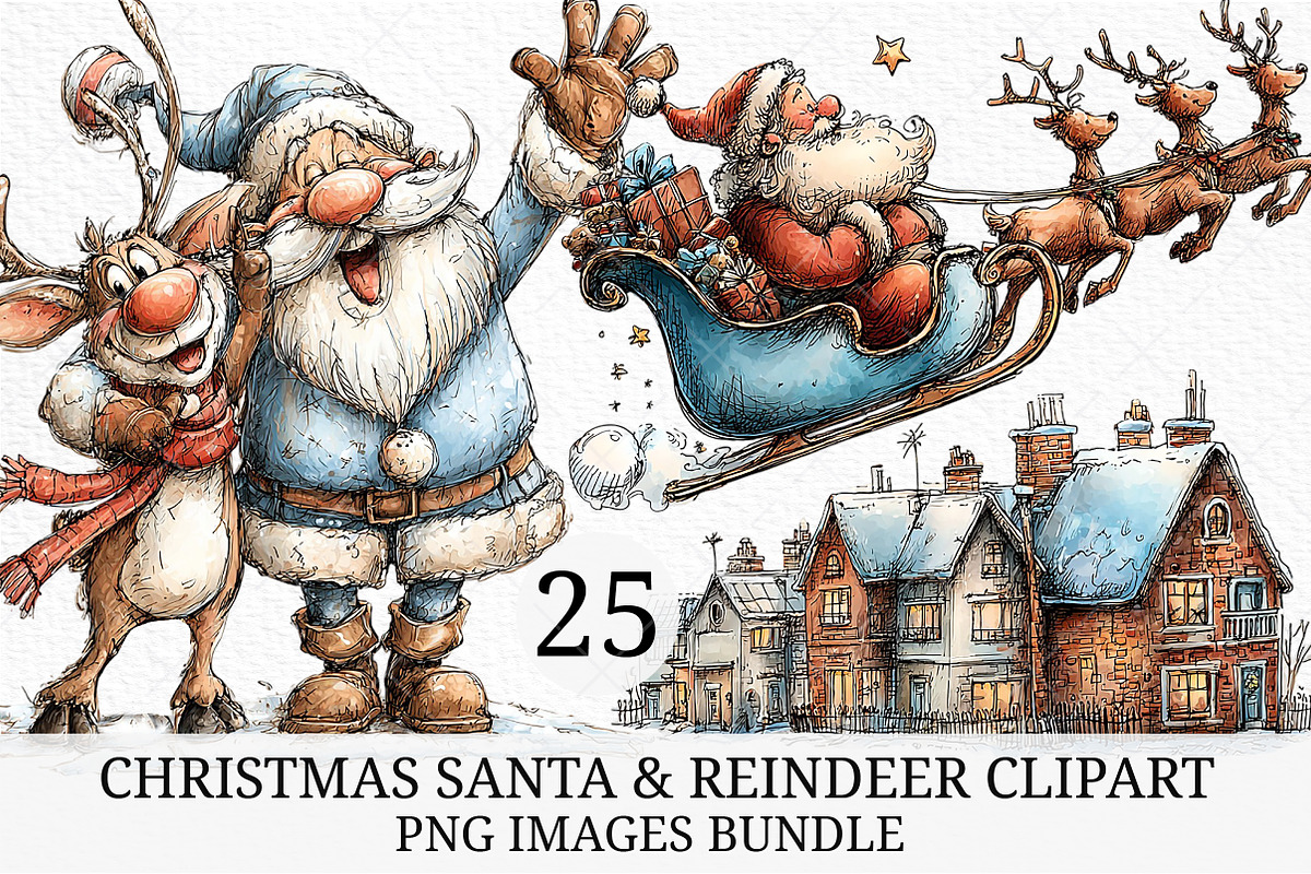 Christmas Santa & Reindeer Clipart, an Illustration by Craft Nest (Photo 1 of 8)