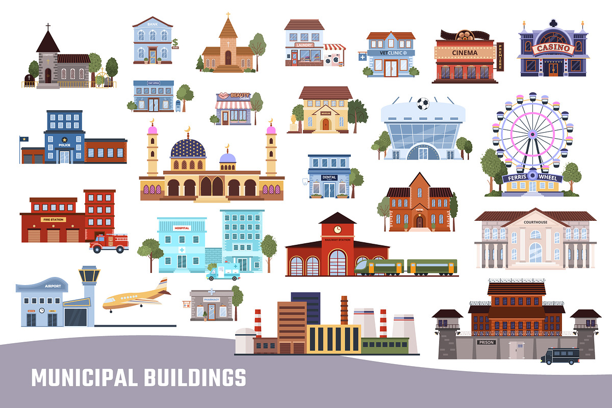 95 Urban, Rural, Municipal Buildings, an Object Illustration by IuliiaSavko (Photo 12 of 14)