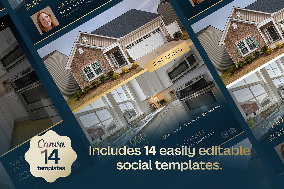Navy & Gold Realtor Canva Templates