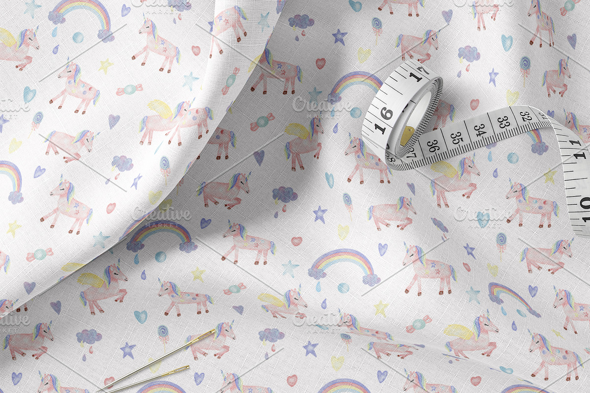 Watercolor Unicorn Seamless Patterns, a Pattern Graphic by Oksana Dovhopol Art (Photo 2 of 15)