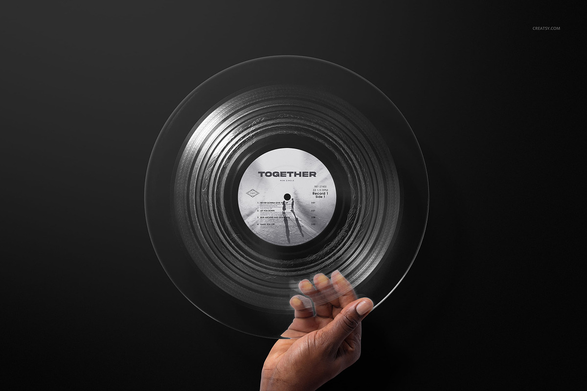 Clear Vinyl Record Mockup Set, a Merchandise Mockup by creatsy5