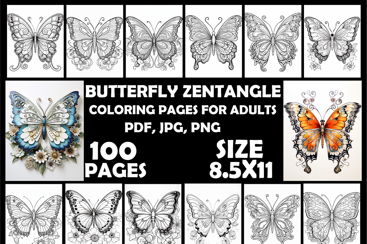 Butterfly Zentangle Coloring Book-V3, an Animal Illustration by Design Zone (Photo 1 of 7)