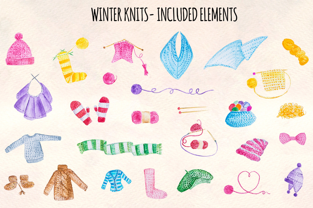 Cozy Knitting Watercolor Bundle, a Decorative Illustration by Violet LeBeaux (Photo 2 of 3)