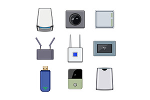 5g modem set cartoon vector, a Technology Illustration by pikepicture