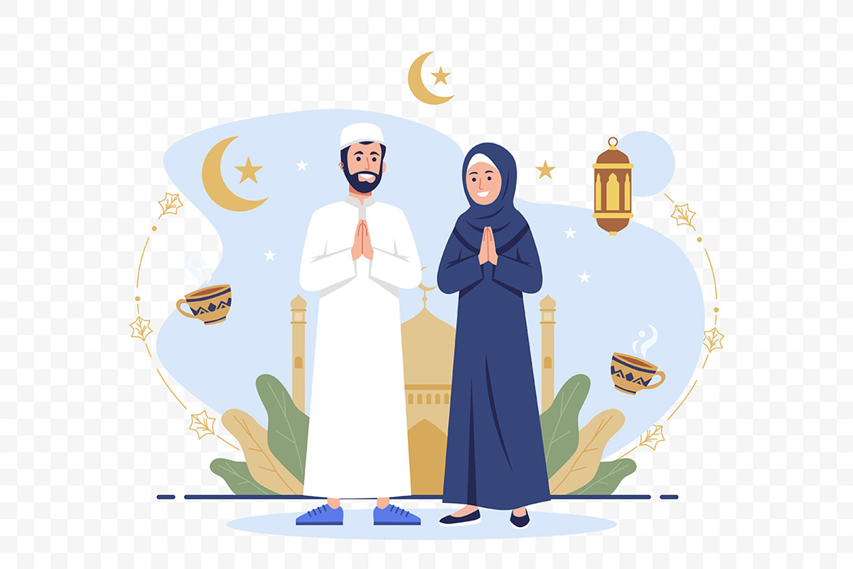 Eid Al-Fitr Greeting with Muslim, a Seasonal Illustration by Partikusi Design (Photo 3 of 3)