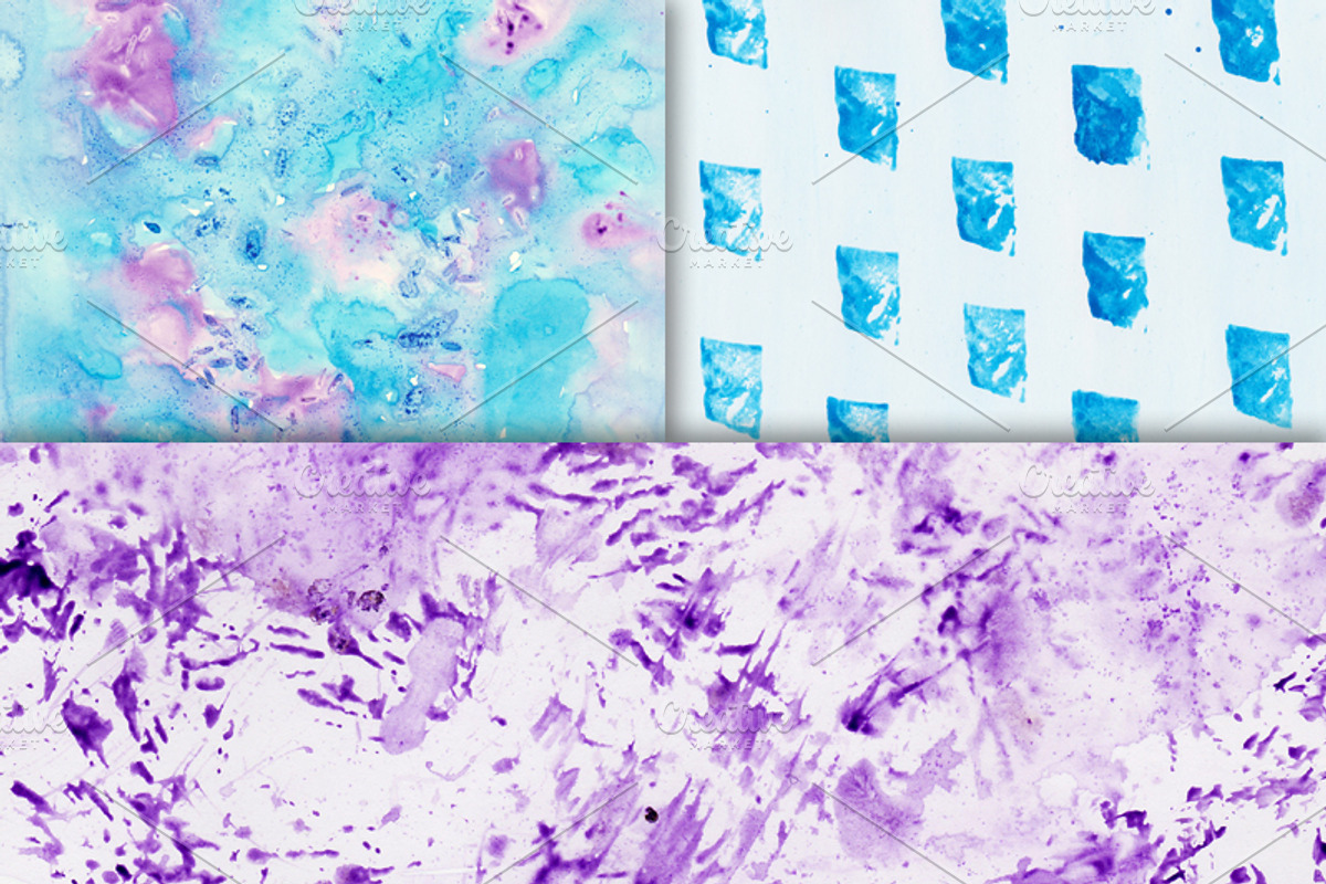 6 Watercolor Textures Blue Purple preview 2