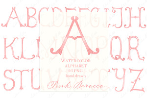 Barocco Pink Watercolor Letters PNG