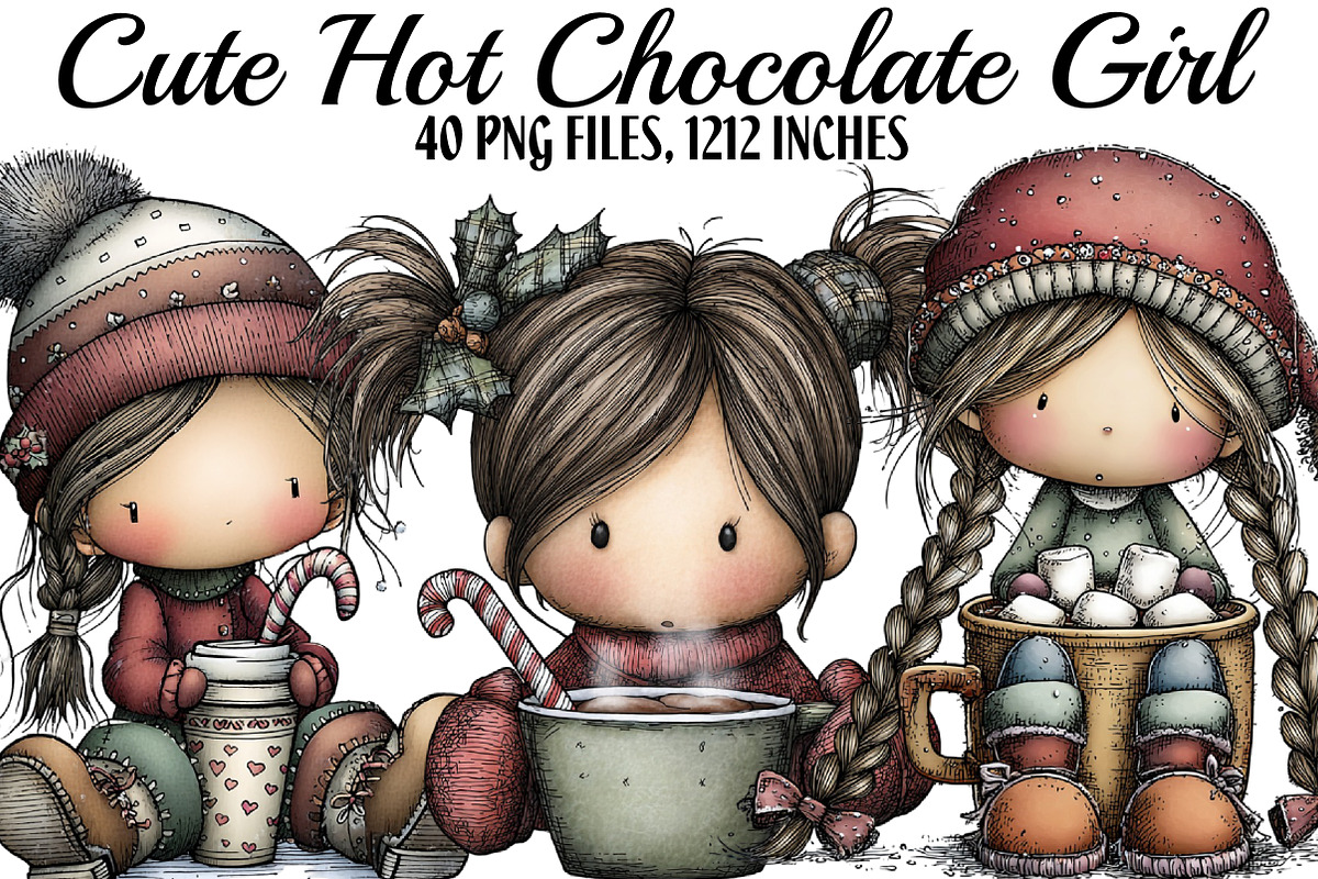 Cute Hot Chocolate Girl Clipart, an Illustration by DreamArtGraphic (Photo 1 of 5)