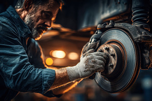 Mechanic repairing car brake system, a Photo by Pixeness Studio