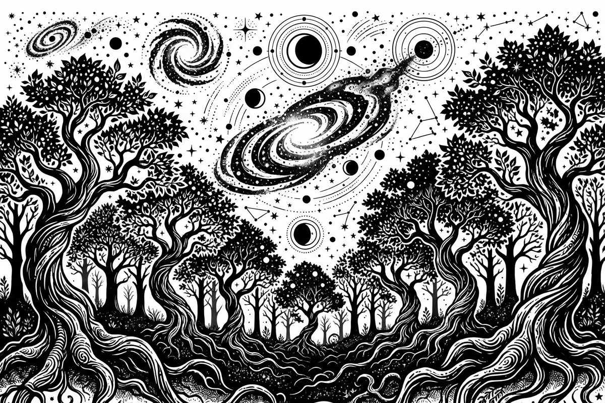 50 Mystical Galaxy Forest Silhouette, a Technology Illustration by Amazin_art (Photo 6 of 26)