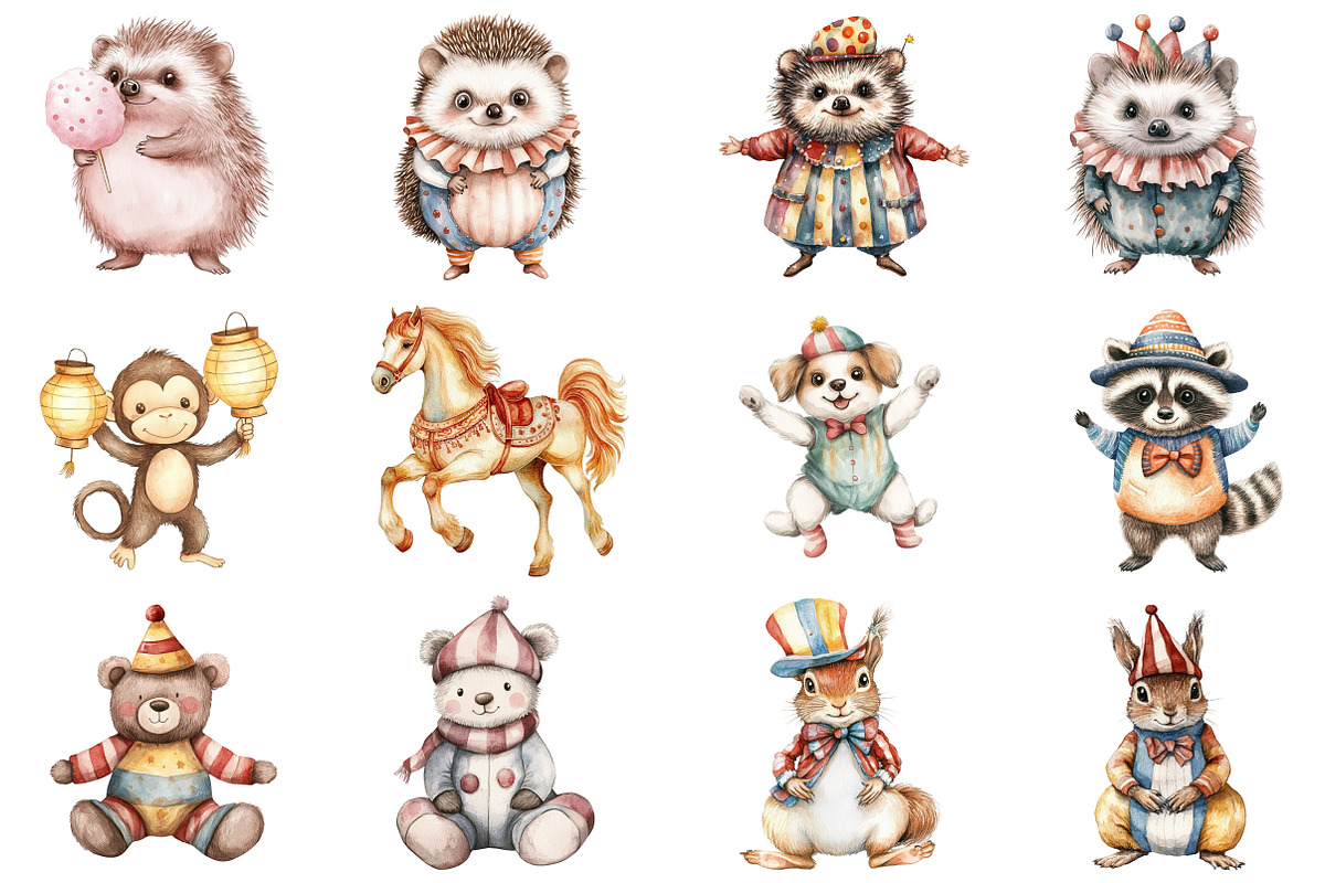 Watercolor Vintage Circus Party Anim, an Illustration by CitraGraphics (Photo 2 of 5)