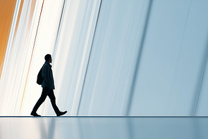 Man walking through a modern space, a Person Photo by MistyDay
