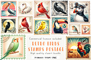 Retro Birds Stamps Postage Clipart, an Illustration by CreationArt (Thumbnail 1 of 5)