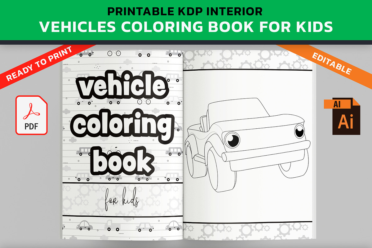 KDP Vehicle Coloring Book For Kids, an Illustration by PublishingHelper (Photo 1 of 4)