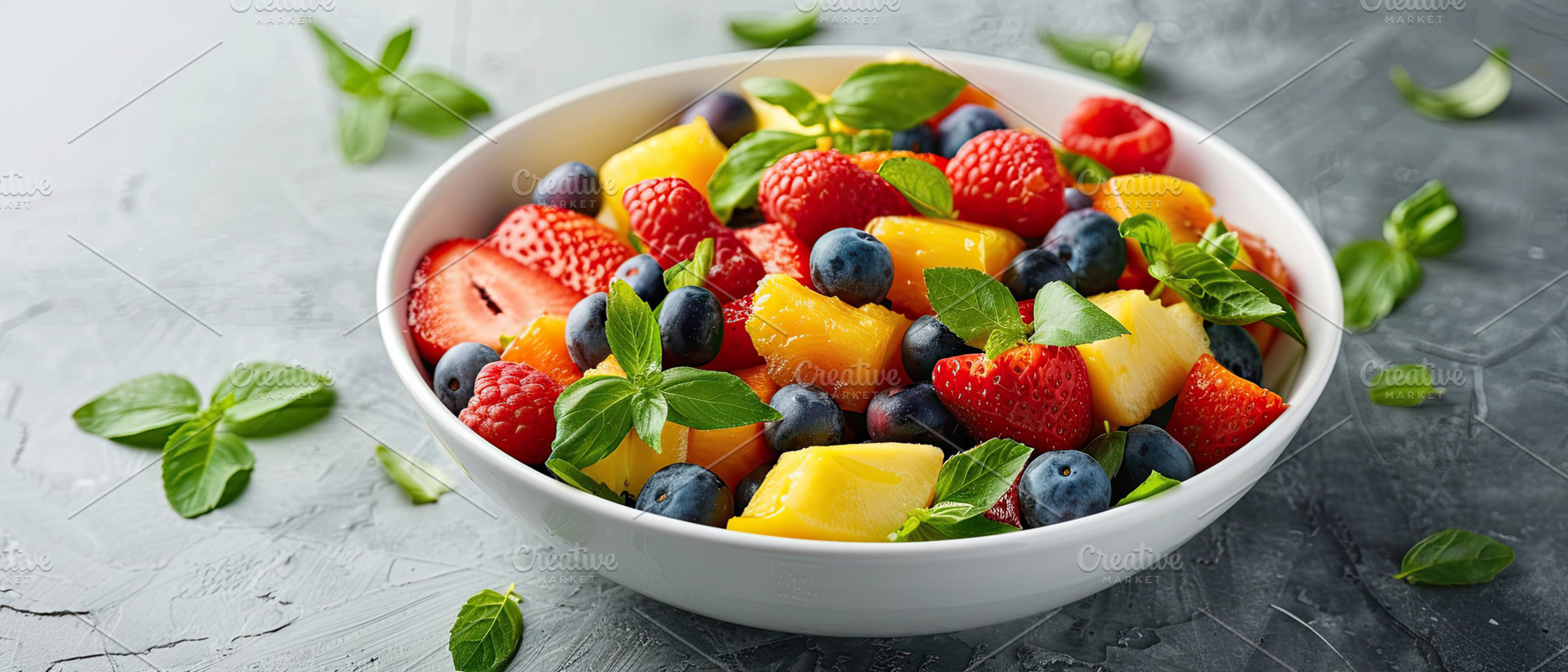 Fresh fruit and vegetable salad in a, a Photo by LOGOCREATIVE