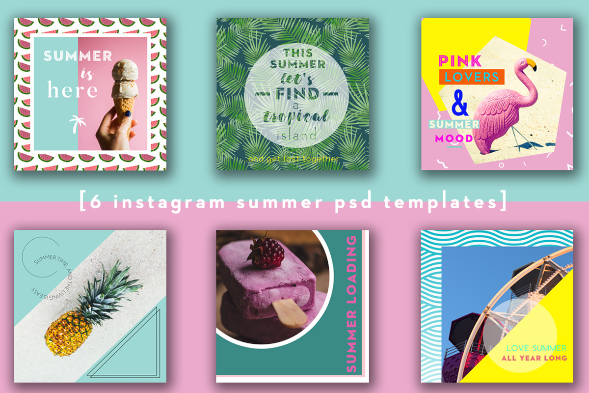 6 Summer PSD Instagram Templates, a Templates & Theme by Anastasia_avgr