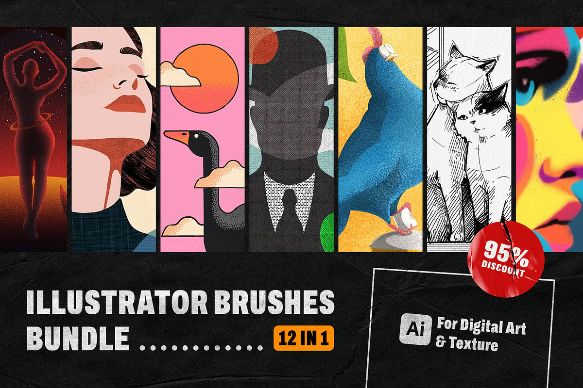 12-in-1 Illustrator Brushes Bundle, a Brush Add-On by pixelbuddha.net (Photo 1 of 14)