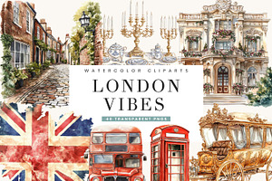 Watercolor London Vibes Clipart, an Object Illustration by BusyDaydesign