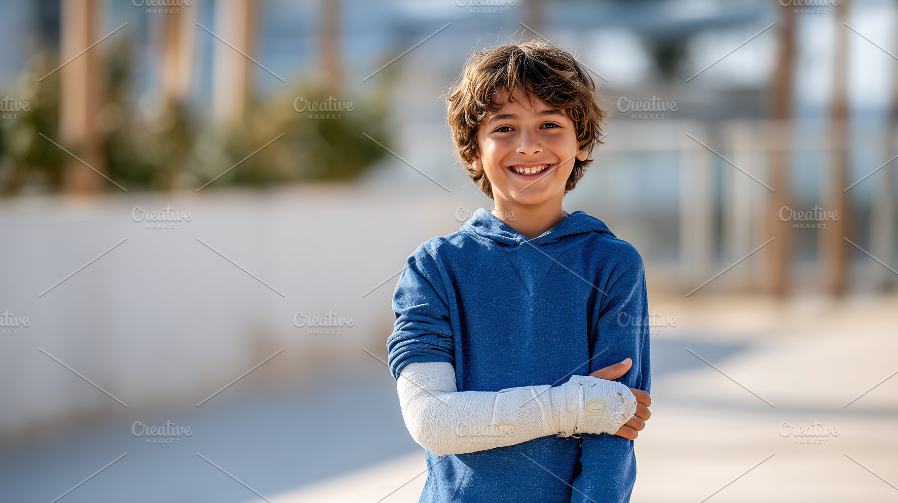 Smiling young boy with an arm cast, a Health & Medical Photo by MistyDay