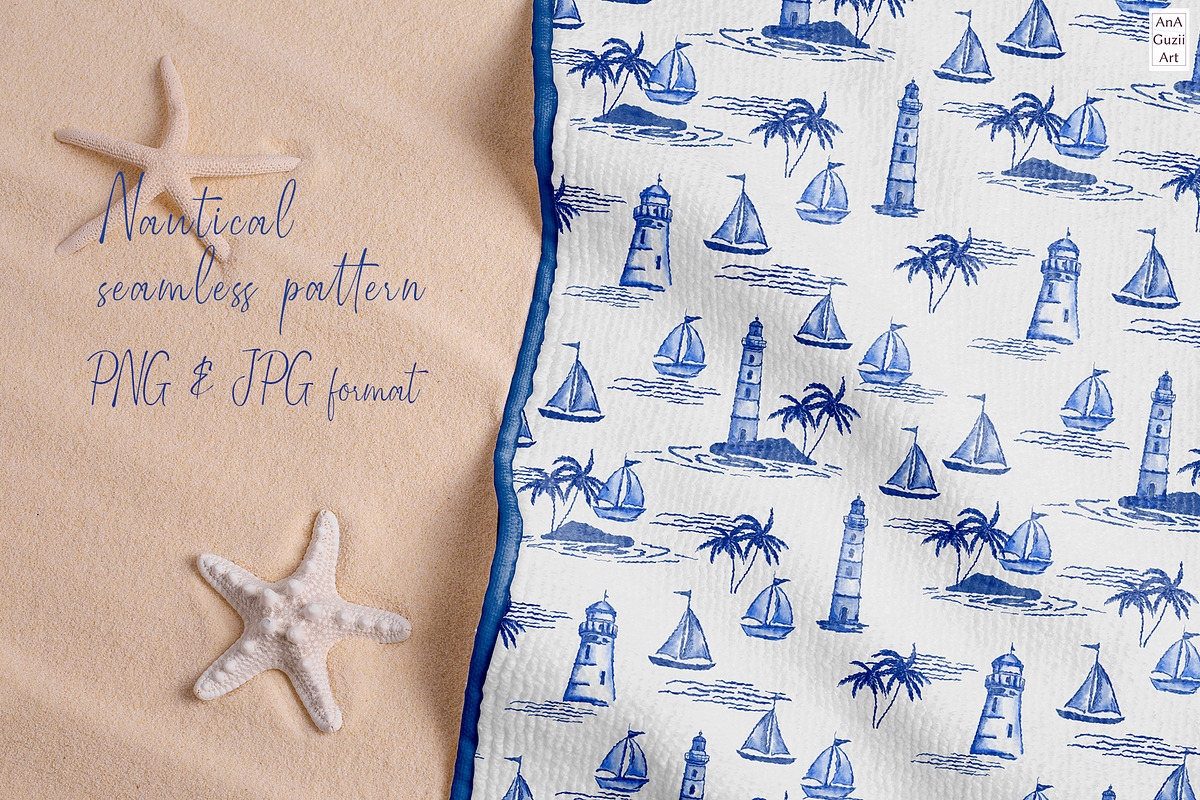 Nautical Toile de Jouy Seamless Patt, a Pattern Graphic by AnaGuziiArt (Photo 2 of 9)