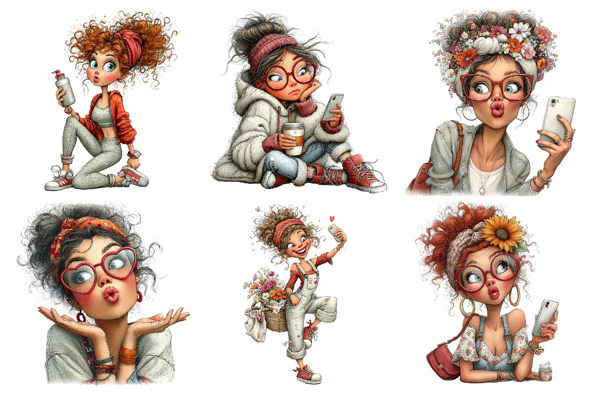 Quirky Woman Selfie Clipart PNG, a Seasonal Illustration by DreamArtGraphic (Photo 4 of 5)