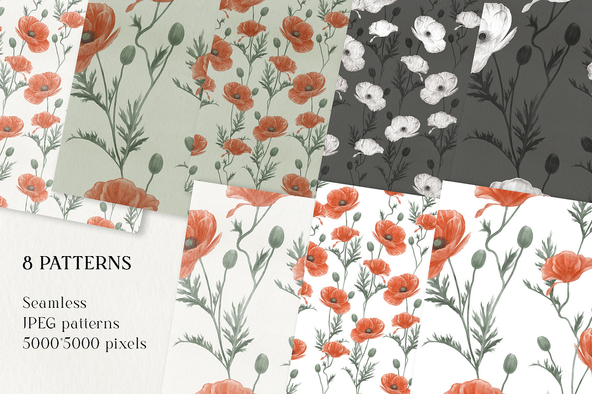 Poppies Watercolor Wedding Set preview 4